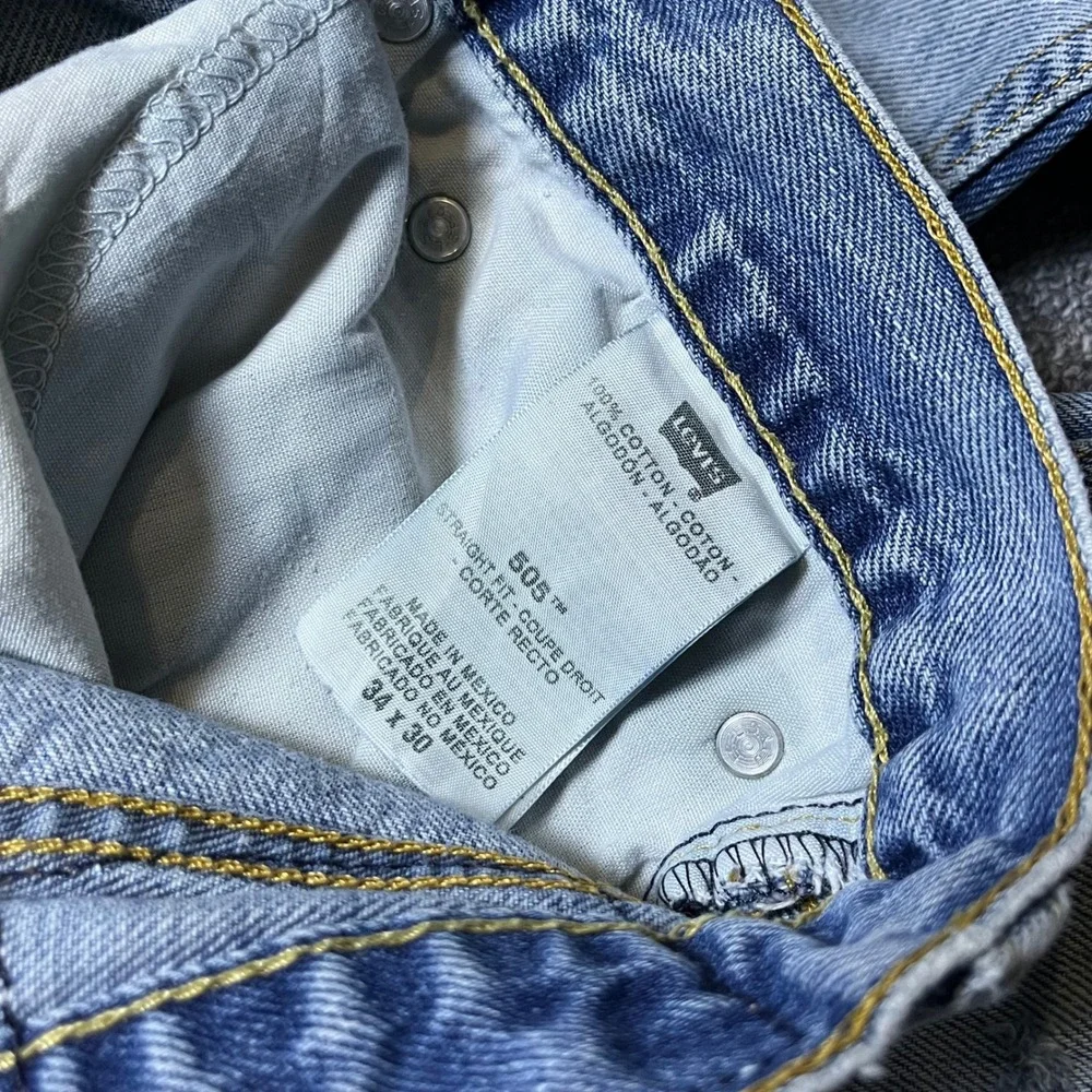 Levi's 505 Straight Fit Jeans 34x30 Light Wash Blue Distressed Denim Mens